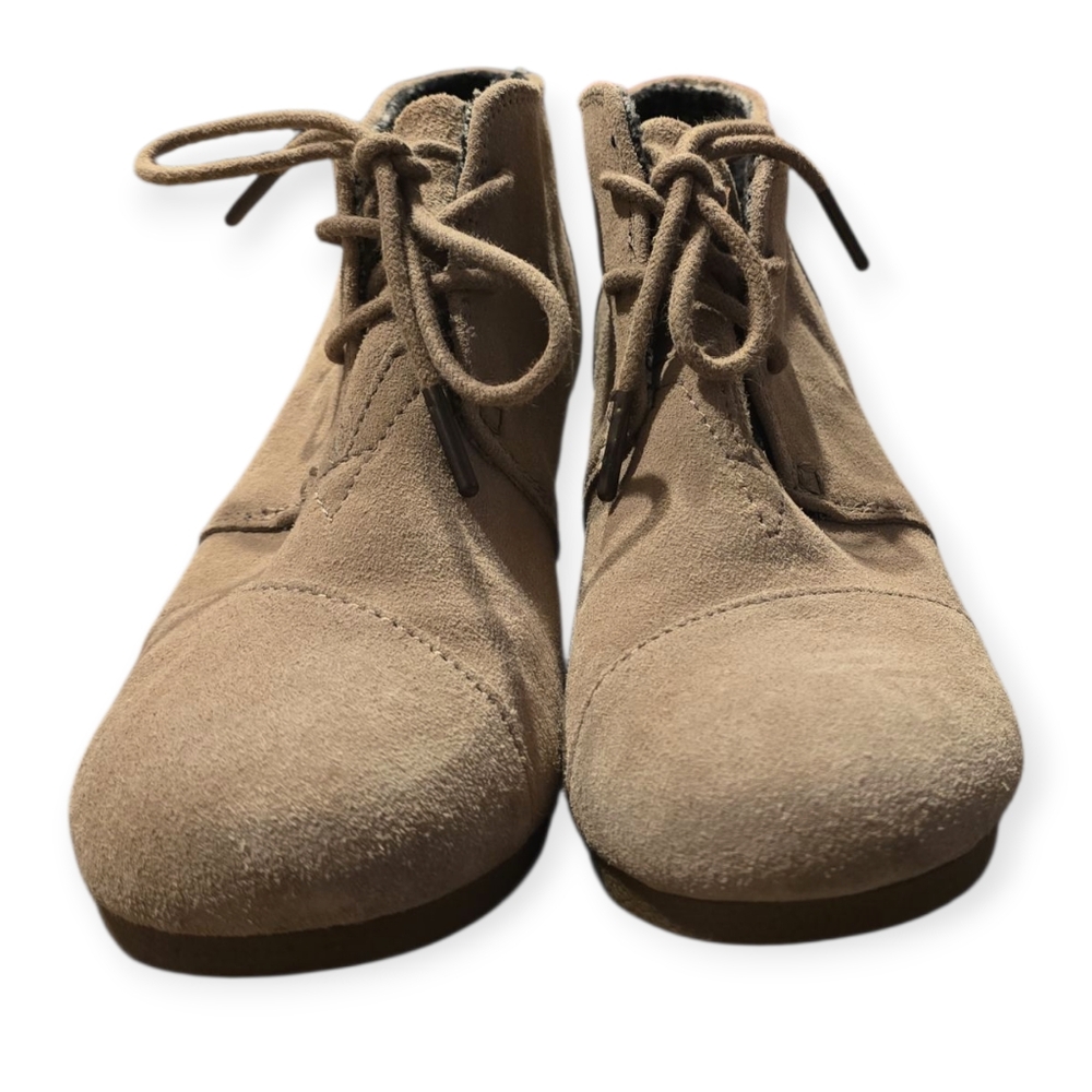 Toms Tan Leather Suede Wedge Booties Size 7 - Picture 6 of 9